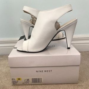 Nine West White Shape Up Bootie Heels, 6.5M